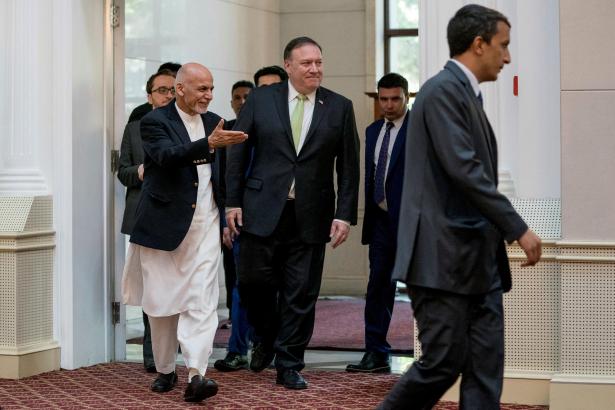 Afghan President Ashraf Ghani and US Secretary of State Mike Pompeo