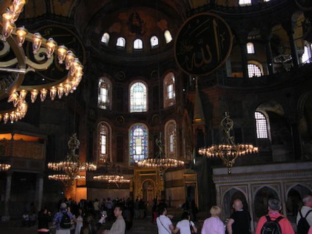 Visitors inside Hagia Sophia.