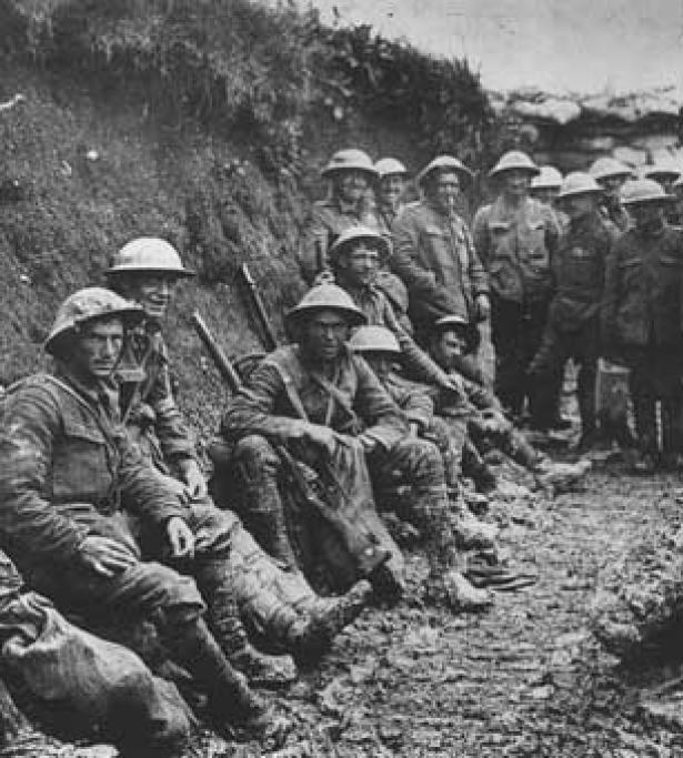 troops from WW1 in a trench