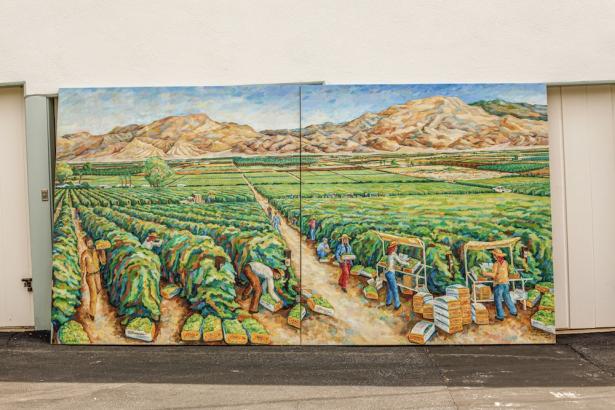 mural of UFW members and farmworkers in field working