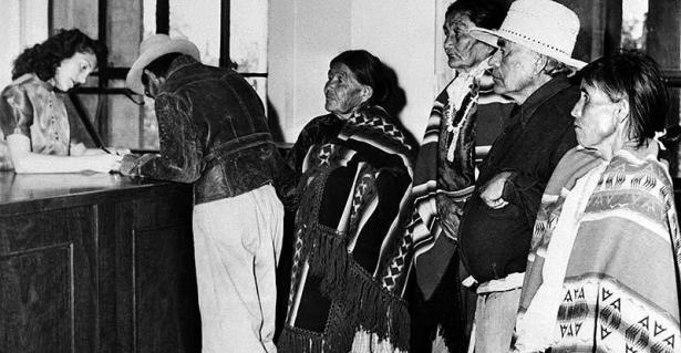 Diné (Navajo) voters registering to vote in 1948. 