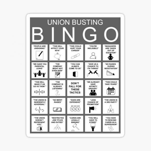 Union-Busting Bingo Card