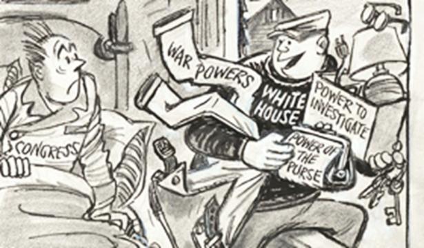 Cartoon showing a thief stealing the congressional powers from Congress