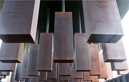 800 six-foot steel columns that symbolize the victims