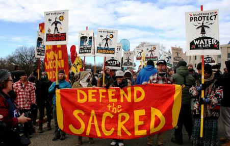 Protesters march against the Dakota Access pipeline.